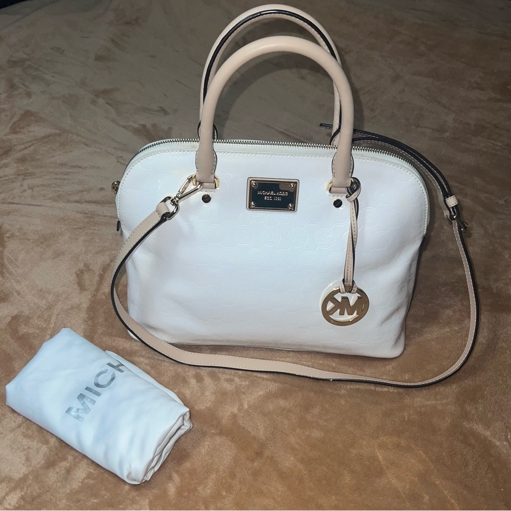 💗💗💗 Authentic - Michael Kors white patent leather hand bag ,with long strap .